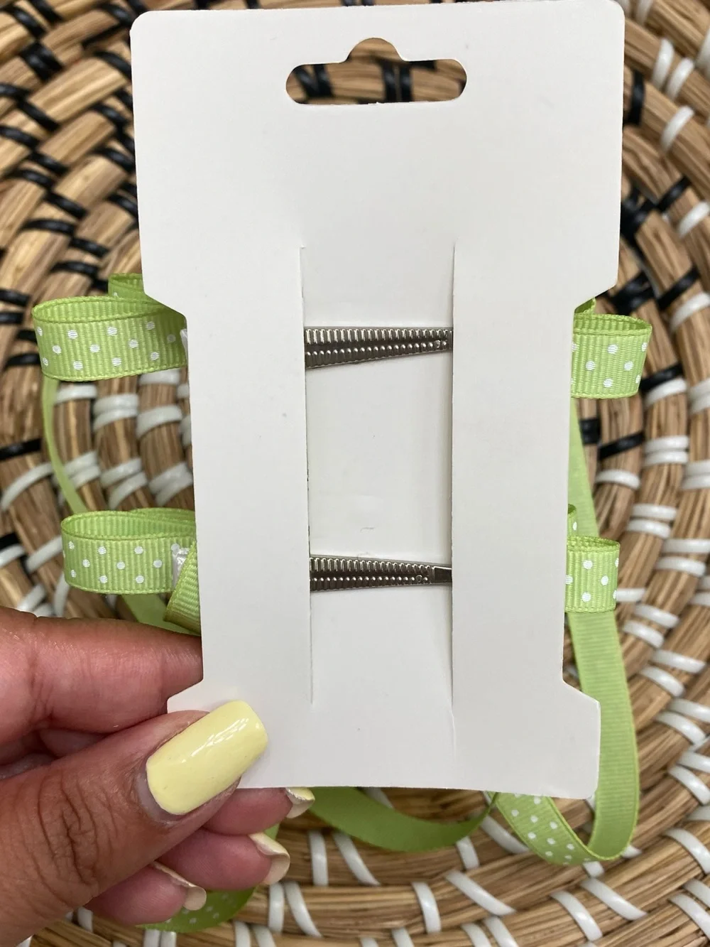Lime Green Polka Dot Pigtail Hair Bows